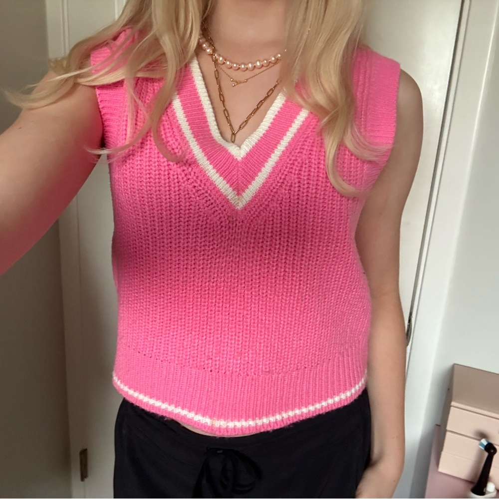 Pink Sleeveless Knit Sweater Vest